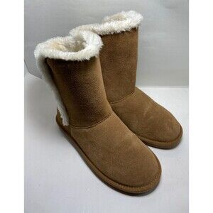 Minnetonka Warm Winter Boots Womens Leather Fleece Shearling Lined Womens 8 Tan